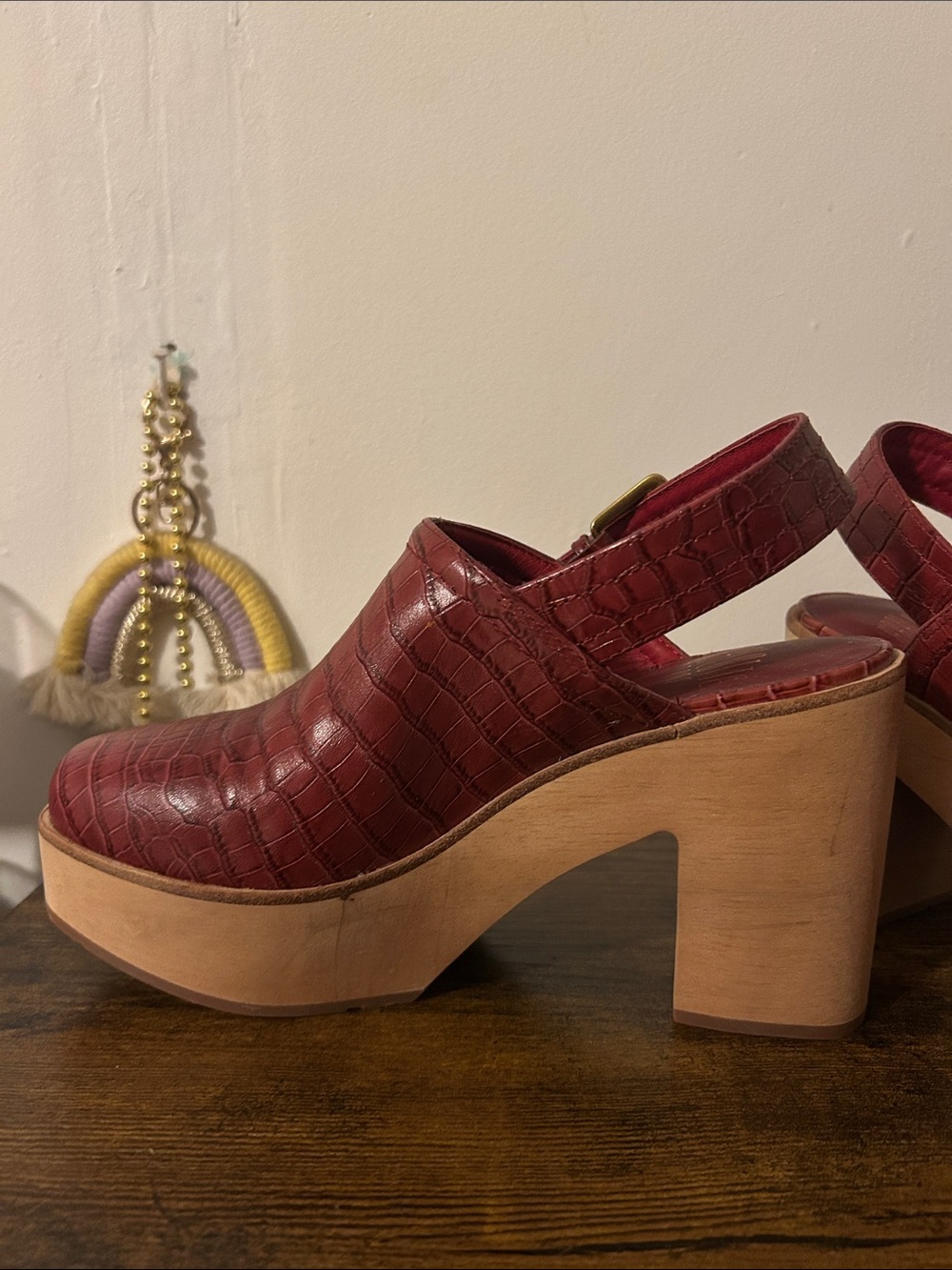 Charlotte Stone Red Croc-Embossed Slingback Clogs - Picture 2 of 7